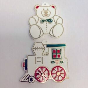 Vintage Avon Cookie Cutter Ornaments Train Bear Holiday Christmas gold trim 80s